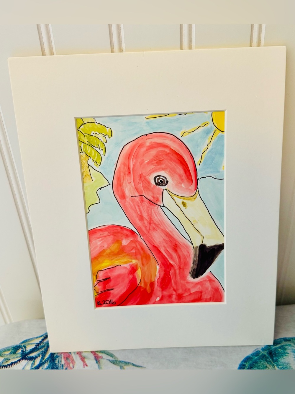 Pink Flamingo Watercolor Print - Framed Home Art